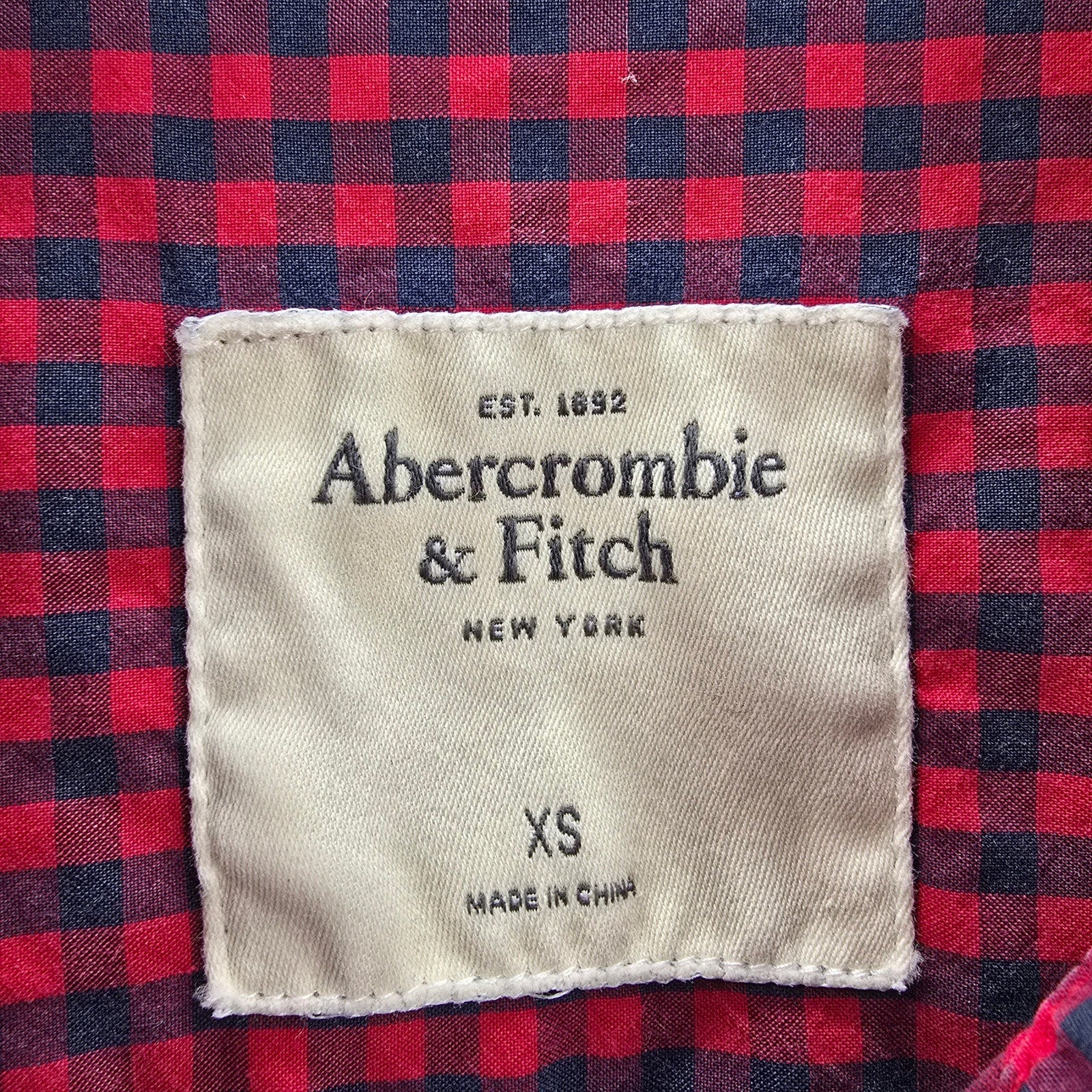 Abercrombie & Fitch Red Blue Plaid Tartan Button Down Long Sleeve Shirt Top XS