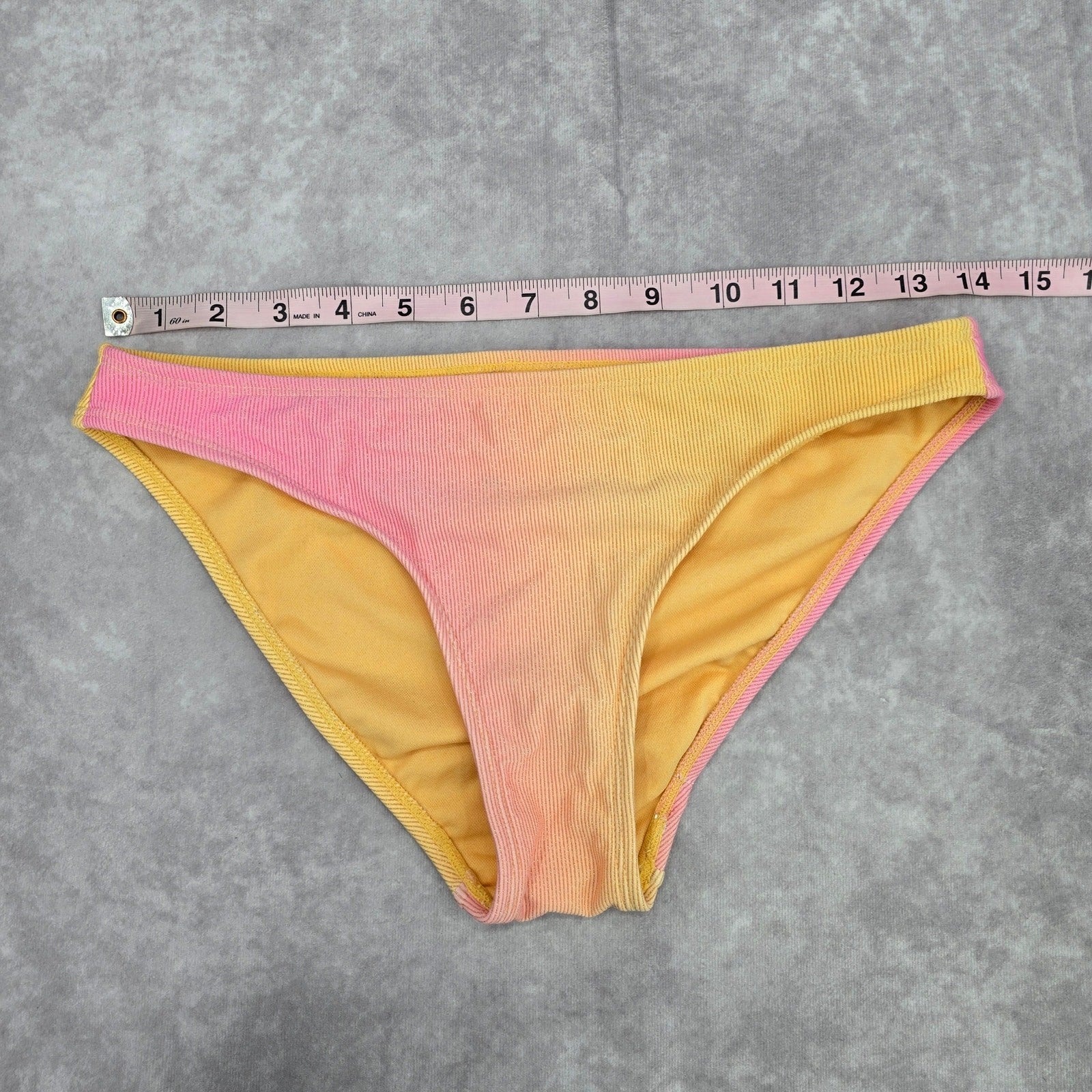 Xhilaration Orange Pink Ombre Ribbed Gold Metallic Bikini Bottom Swimwear Medium