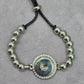 Silver Circle Bead Charm Gemstone Adjustable Bracelet Boho Retro Fashion Jewelry