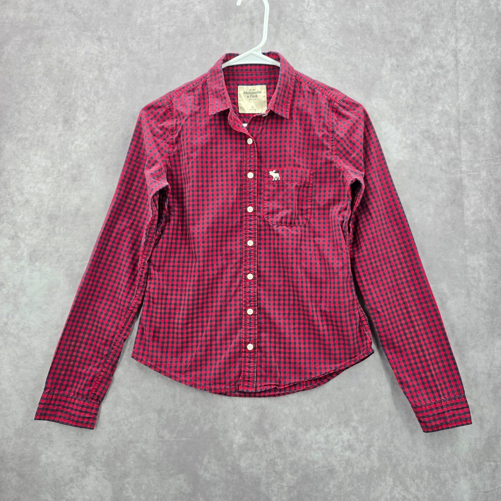 Abercrombie & Fitch Red Blue Plaid Tartan Button Down Long Sleeve Shirt Top XS