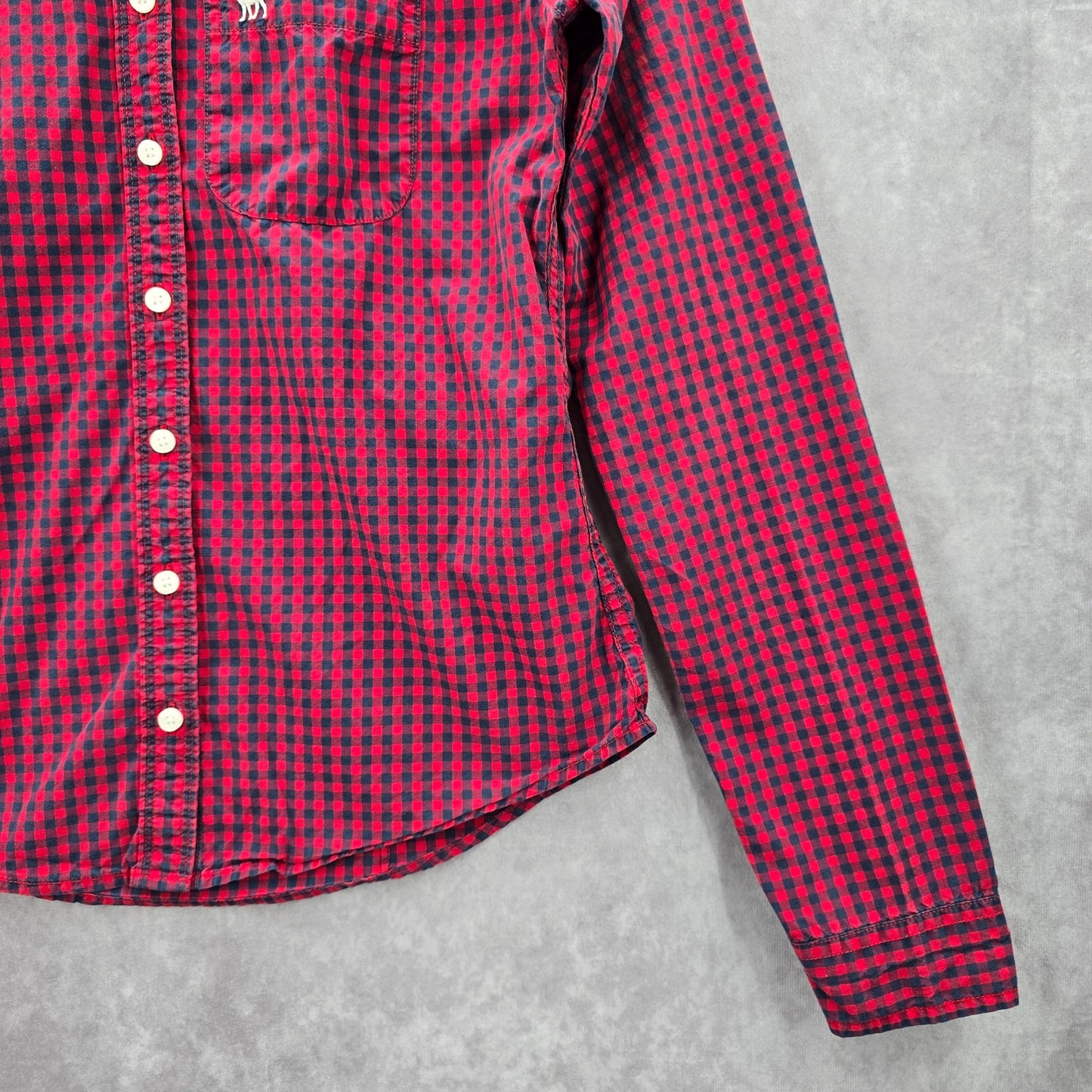 Abercrombie & Fitch Red Blue Plaid Tartan Button Down Long Sleeve Shirt Top XS