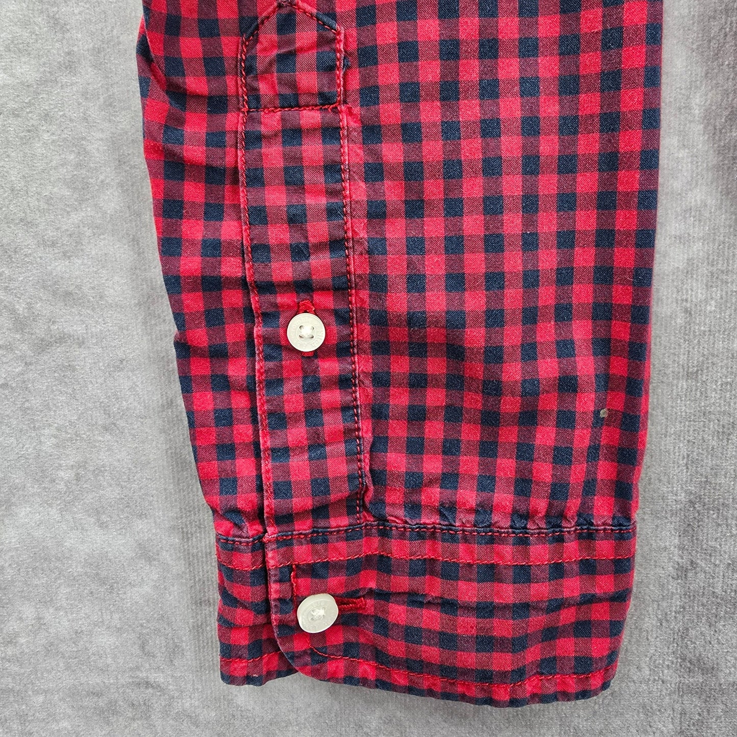 Abercrombie & Fitch Red Blue Plaid Tartan Button Down Long Sleeve Shirt Top XS