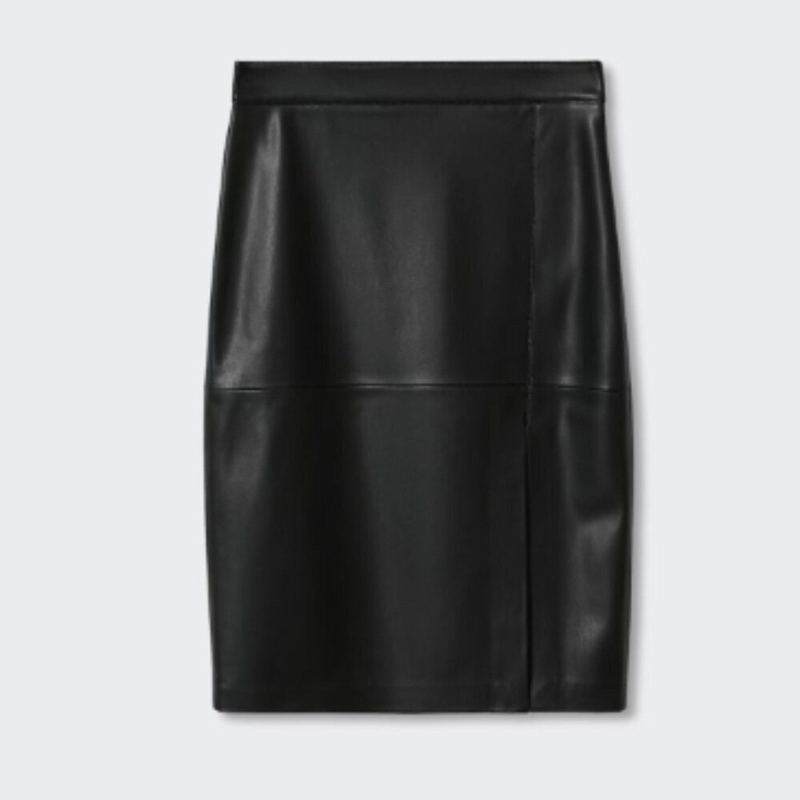 Mango Faux Leather Black Pencil Skirt Knee Length NWT Size 12