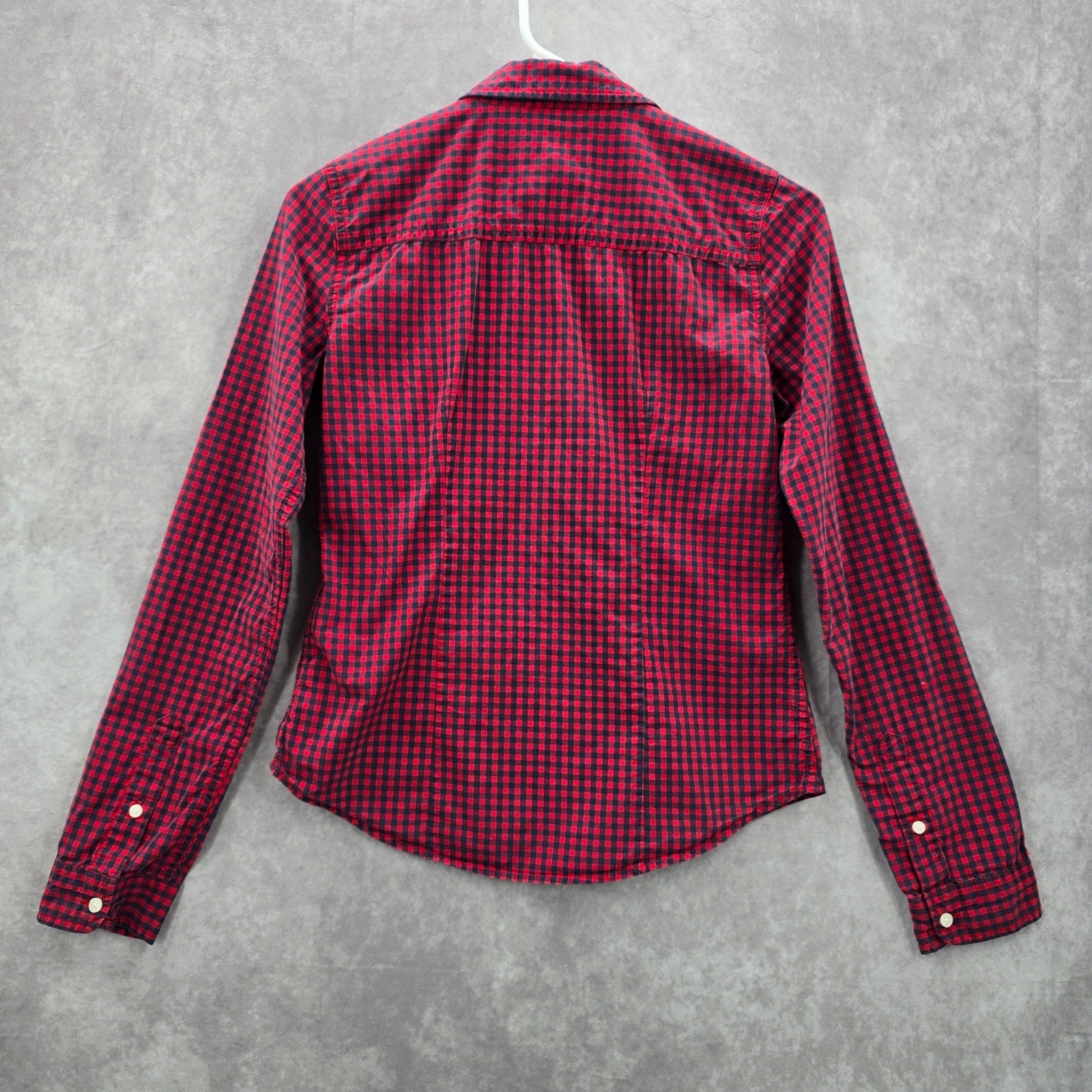 Abercrombie & Fitch Red Blue Plaid Tartan Button Down Long Sleeve Shirt Top XS